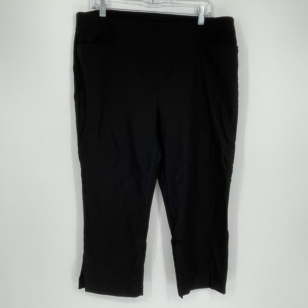 Chico's Women's Black Pull On Stretch Flat Front Straight Leg Crop Pants Size 16